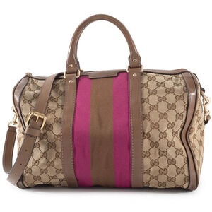 Gucci Shoulder Bag Boston GG Canvas Leather Brown Pink